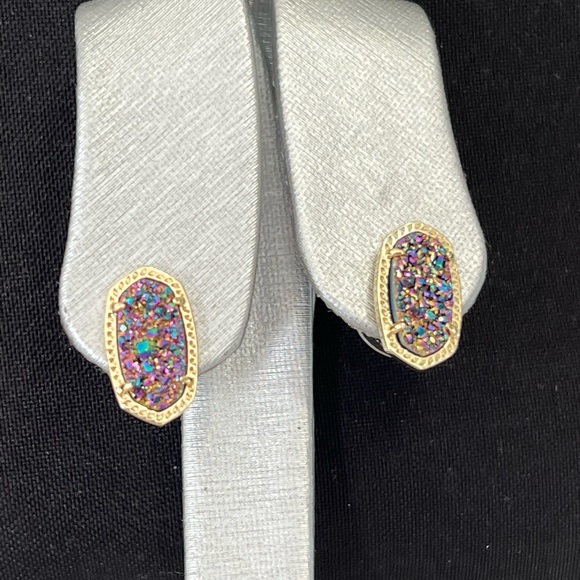 NWT Kendra Scott RARE & Retired Ellie Earrings Multi Colored Drusy Yellow Gold! - Picture 15 of 17